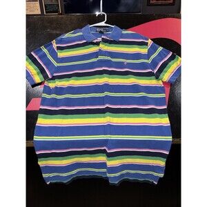 Polo Ralph Lauren Men's SS Polo Striped Pony Multicolored Striped Mens Large Y2K